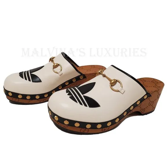 GUCCI SHOES ADIDAS X TREFOIL LEATHER HORSEBIT CLOG MULES sz 39 9